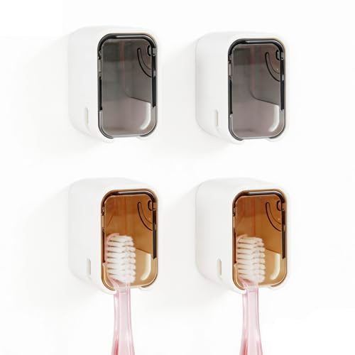 4Pcs Toothbrush Holder Wall Mounted Toothbrush Head Holder Cover Durable Dust Free Organizer for Adults Kids Space Saving Bathroom Accessory