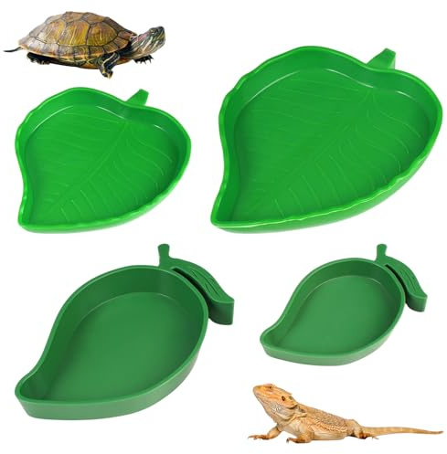 Minxulan 4 Pièces Bol d'alimentation pour Reptiles, Feilles en Forme de Nourriture en Eau Bols 2 Formes Accessoire Tortue Terrestre pour Lézards, Tortues, Hamsters, Serpents, Escargots