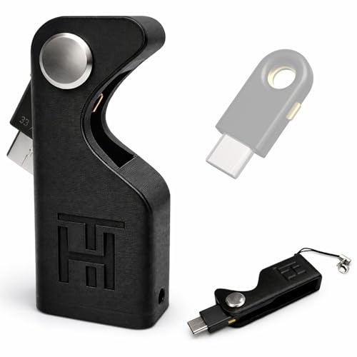 Skyddsfodral för Yubikey 5C - Nyckelring, slitstark plast stötsäker med vridbar och vikbar design, kompakt och lätt design (inkluderar inte Yubic säkerhetsnyckel) (svart)