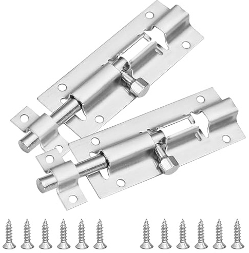 2 Set Door Bolts for Internal Doors, Stainless Steel Slide Bolt Lock Latch for Bedroom Bathroom Toilet & Garden Gate