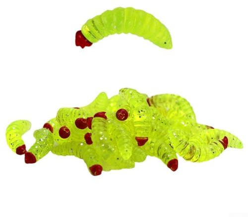 50pcs Maggot Soft Bait 2cm 0.3g Grub Lure for Trout, Smell Worms Glow Shrimps Fishing Baits, PVC Fishing Grubs Pack for Small Bass, Artificial Maggots for Freshwater(Red)