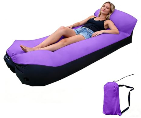 JJZENKD Luft Sitzsack, 230 x 70 cm Luftsofa Outdoor Camping, Wasserdichtes Aufblasbares Sofa Air Lounger, Strandsofa für Camping Stuhl Hinterhof Strand Park mit dem Portable Package (Lila)