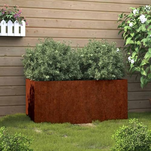 Cortenstahl Pflanzkübel 62x30x29 cm Wetterfester Stahlkübel für Garten Balkon Terrasse mit Rostschutz und Stabilem Rahmen Dekoratives Hochbeet