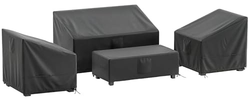 Outsunny Coperture per Mobili da Esterno Set 4 Pezzi, 420D Oxford Impermeabile, Copertura per Tavolo, Poltrone e Divano da Giardino con 6 Prese d'Aria, Antivento, Nero