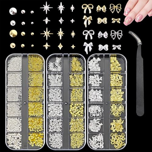 Brillantini Unghie, 3 Scatola Strass Unghie con 1 Pinzette, Strass Nail Art, Bedazzling Kit, Strass Adesivi, Decorazione per Unghie per Scarpe Fai Da Te Vestiti