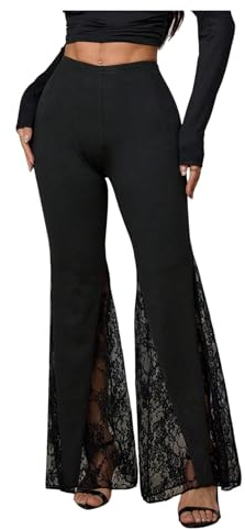 GORGLITTER Women's Lace Flared Trousers Flare Party Festival Sexy Leggings | Bell Bottoms, Elastic, High Waist Leg Pants, Skinny, Summer, Going Out, Clubbing, Gothic, Fitted Outfit