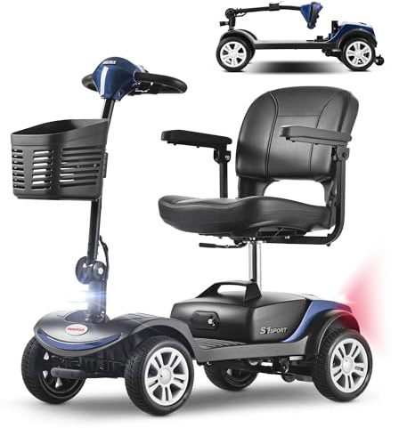Elektromobil für Senioren klappbar leicht, Seniorenmobil 4-Rad-Elektroroller 136 kg Tragkraft, 300W Motor, 15–25 km Reichweite mit abnehmbarem Akku, kein Führerschein erforderlich, Blau
