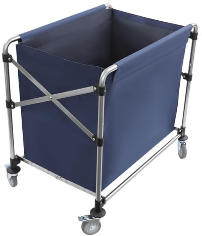 Carrito de lavandería de acero inoxidable con capacidad de carga de 100 kg, carrito de lavandería plegable con ruedas, apto para hoteles, lavanderías y almacenes, 90 × 60 × 88 cm