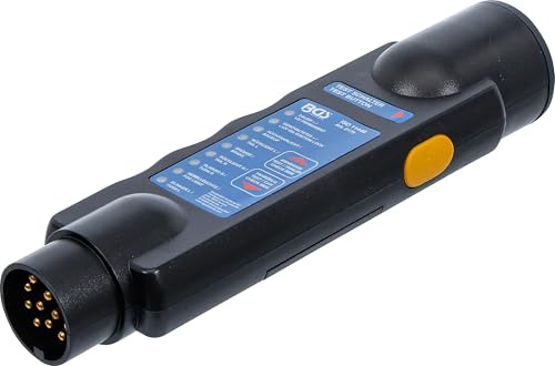 BGS 2175 | Tester für Anhänger-/Zugfahrzeug-Steckverbindungen | 13-polig | 12 V Steckverbindungen | prüft Anhänger-Elektrik ohne Pkw | für Auto und Wohnmobil | 9 V Monoblock-Batterie