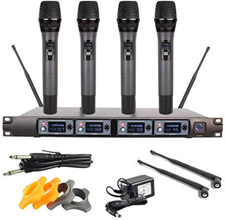 EXMAX® Professional UHF 4 Channel Diversity Wireless Microphone System with 4 Handheld Microphones 4 Mics for Karaoke/KTV/Party/Stage/Wedding/Speech …