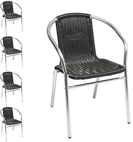 Mojawo 5 Sück Qualität Aluminium/Polyrattan Bistrostuhl stapelbar Stapelstuhl Campingstuhl Gartenstuhl Küchenstuhl Balkonmöbel Gartensitzmöbel Silber/Schwarz