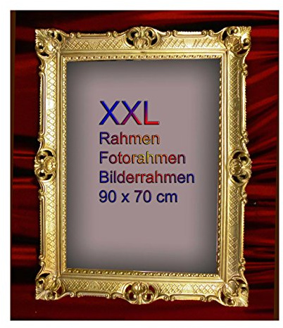 Lnxp Hochzeitsrahmen Bilderrahmen mit Glas Selfie Fotorahmen Foto Requisiten Rahmen Gold 90x70 cm Antik Barock Rokoko Repro Shabb 87TR