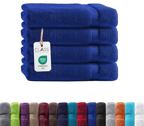 Class Home Collection Frottee Handtücher 50x100 cm – 4er Set Handtuch – Besonders weiche & saugfähige Handtücher aus 100% Baumwolle mit Aufhänger – Royalblau
