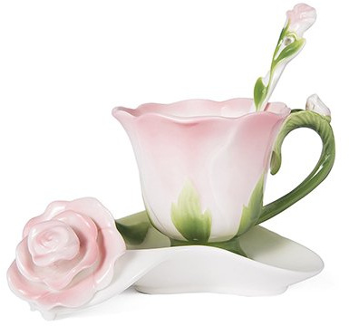 XOSHX 3D Rose Forme,Tasse à café en céramique,Bone Chine Service à Thé Café,Tasse café Design,Cadeau Unique personnalisé,avec Cuillère-150ml