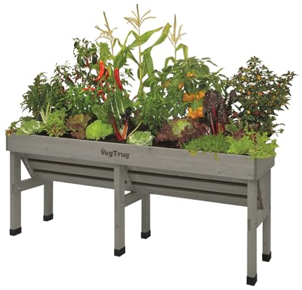 VegTrug Hochbeet Wall Hugger 1,8 m - Grey Wash - 183x46x80 cm - ergonomisch | Pflanzkasten aus 100% FSC-Zedernholz - wetterfest für Balkon, Terrasse & Garten - platzsparendes Pflanzbeet mit Vlieseinlage