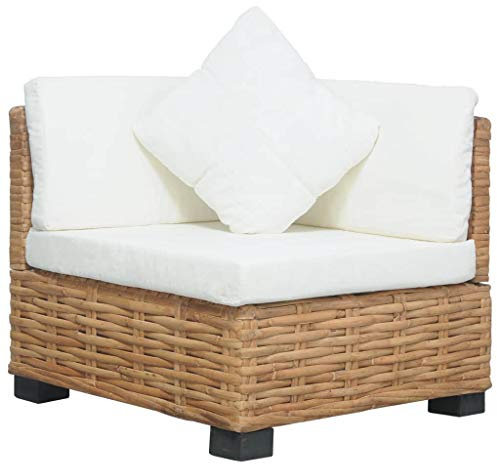 Festnight Divano da Giardino Esterno in Rattan Naturale con Cuscini Divano Angoalre Poltrona Giardino Rattan 66 x 69 x 62 cm Marrone