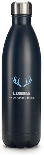 LUSSIA Borraccia Termica 1 litro, Doppia Parete Senza perdite Senza BPA 12 Ore Caldo, 24 Ore Freddo, Nickel Free, BPA Free, Isolamento Termico Tramite sottovuoto, in Acciaio Inox (BLU NOTTE)