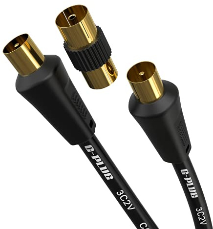 G-PLUG 0.5m cable de antena TV con adaptador RF y conector recto – cable coaxial macho-macho chapado en oro – alargador para televisor, receptor DVB-T2, decodificador satélite