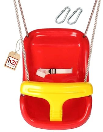 h2i Babyschaukel 2 in 1 | mit Haltegurt & Sicherheitsbügel | Kinderschaukel ab 1 Jahr | wetterfeste Indoor- & Outdoor-Schaukel | Schaukel Baby & Kleinkind | rot-gelb