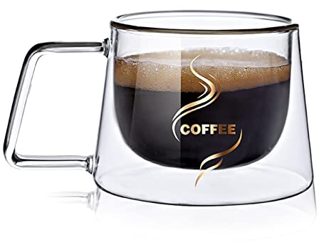 Tazas de café de doble pared, tazas de café de vidrio Resistentes al Calor Taza de capuchino Taza de café aisladas con asa para café, leche, té