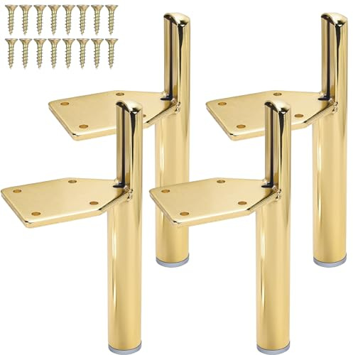 Btowin 5 inch Tapered Metal Furniture Legs, Side-Mounted, 4-Pack, Golden | 400lb Capacity. Rust-Proof Non-Slip Base Protects Floors. Screws & Pre-Drilled Holes for Quick DIY. Fits Sofa, Cabinet & Bed