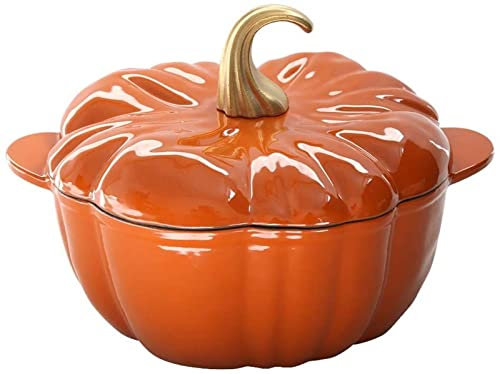 XXXXW Braising Pans Pumpkin-shaped Cast Iron Pot, Enamel Soup Pot 24cm- Household Pig Iron Safe Saucepan with Lid Enamel Stew Pot Non Stick Sauce Pan Casserole Dish (Color : Orange)