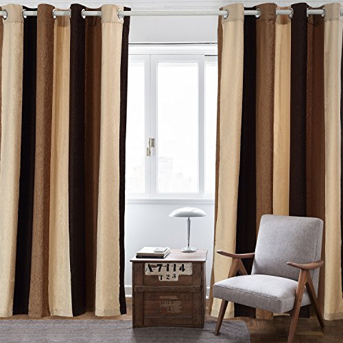 VIAGL Bedroom Curtains Absolute Heat Insulation Chenille Vertical Striped Color Window Curtains Living Room Buttonhole Curtains Single Panel (W52xL95, Brown)