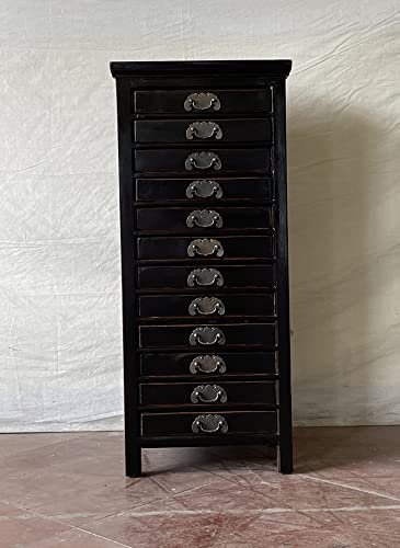 Antiker Dokumentenschrank Apothekerschrank Büroschrank Aktenschrank Schrank Sideboard Kommode Kommodenschrank Sideboardschrank mit 12 Schubladen Breite45xHöhe103cmFarbe schwarz