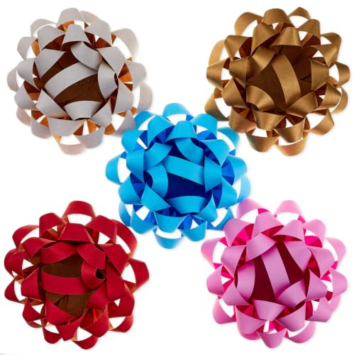 Hallmark Kraft Paper Gift Bows, 5-Pack (Gold, White, Blue, Red, Pink)