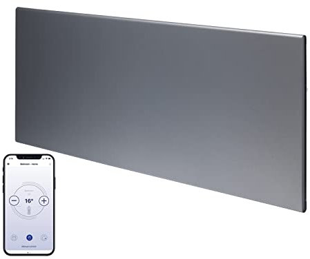 Adax Neo Smart Wifi Electric Panel Heater/Convector Radiator With Timer. Smartphone Control, Splash Proof, Economic, Modern, Designer, 800w Compact (420 x 510 mm), Lava Grey