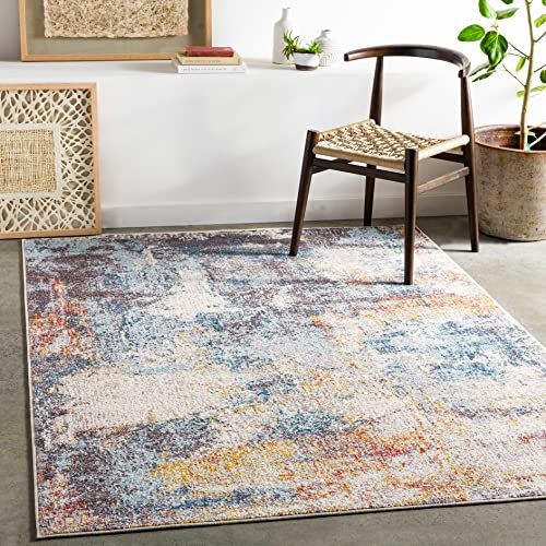 Livabliss Clearwater Alfombra Abstracta - Alfombra de Pasillo para Cocina, Entrada - Alfombras Salon Pelo Corto, Suave y Lujosa Facil de Cuidar - Alfombras Pasillo de 160x213cm, Azul, Marfil y Gris