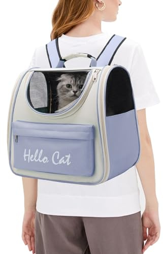 PETCUTE Katzenrucksack Hunde Rucksäcke mit Netzfenster,Atmungsaktiv Haustier Rucksack für Hund und Katzen,Hunderucksack mit Sicherheitsleine,Herausnehmbarer Matte Ideal Zum Wandern