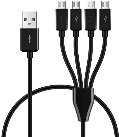 GELRHONR 4-in-1 Micro-USB-Splitterkabel, USB 2.0 A Stecker auf vier Micro-USB-Stecker, Ladekabel-Adapter, Schwarz