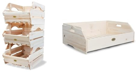 HABAU Universalkiste, 3er-Set, Holz, Natur & Vorratskiste aus unbehandeltem Holz, stapelbar, 59 x 38 x 18 cm
