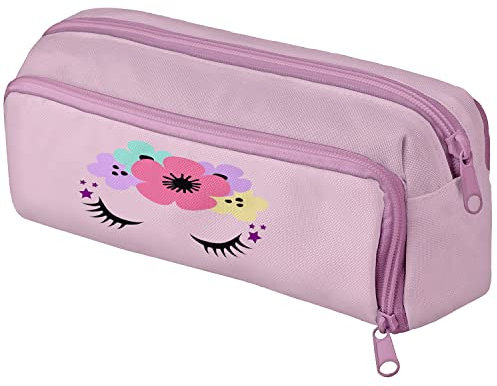 Mäppchen Federtasche 3 Fach Bunte Federmäppchen Schüleretui Stiftemappe mit Reißverschlüssen Netztaschen und Gummiband Stiftehalter Einhorn 2D [152]