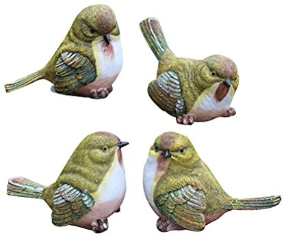 RENJIELI Gartenskulpturen, 4 Stück, süße Kunstharz-Ornamente, Vögel, Skulptur, Ornamente in Vogelform, Dekoration für Zuhause, Büro, Minigarten (gemischter Stil) Little Surprise