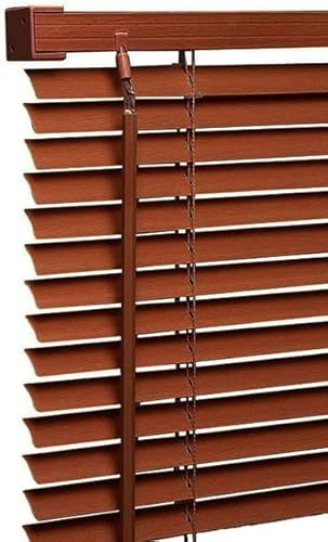 Ruby Deals PVC Venetian Blind Blinds Window (Walnut, 90W x 150H cm) | Wood Grain Effect, 25mm Thin Slats Kitchen Window Blinds Treatments Easy Fit Curtains Trimmable Fittings Home Office