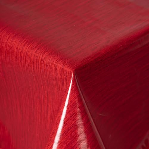 Tischdecke abwaschbar - Wachstuchtischdecke 110x140 cm Rot | Rutschfest & wasserfest aus PVC mit Leinenoptik, Vlies-Unterseite & Paspelrand - für Küche, Esszimmer, Garten & Balkon