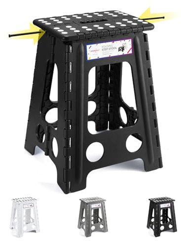 HOUSE DAY Sgabello Pieghevole Nero 46cm - Portatile, Passo, Kick, Bagno, Poggiapiedi Fino a 136kg