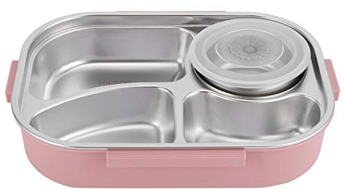 Contenitore per il pranzo in acciaio inossidabile a 4 griglie contenitore per alimenti portatile per studenti adulti Scatola per il pranzo a 4 griglie con ciotola per zuppa