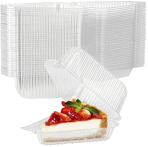Beenle-Icey 100Pcs Cake Slice Boxes Individual Reusable Cake Portions Container with Lid Stackable Clear Single Food Dessert Cheesecake Storage Box for Pie Salad Cheese Sandwich Hamburger(Triangle)