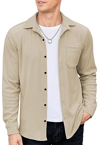 COOFANDY Cordhemd Herren Hemd Langarm Hemdjacke Cordjacke Langarmhemd Regular Fit Freizeithemd Winterhemd Lightweight Business Coat Top Männer Jacke Hell Kaffee L