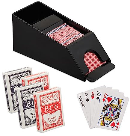 Relaxdays Kartenschlitten, Kartenspender mit 4 Decks, Blackjack Zubehör, Kunststoff, HxBxT: 10 x 10 x 25 cm, schwarz