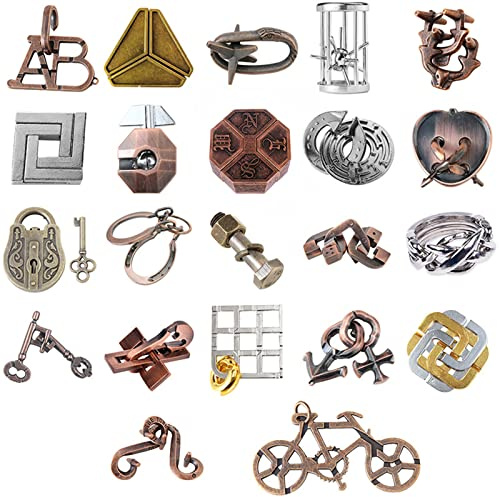Knobelspiele Metall Puzzle Set, Joyeee Zaubertrick Spielzeug Denkaufgabe IQ Geist Test Lernspielzeug für Party Mitgebsel Erwachsene Teenager und Kinder Herausforderung, Hohe Schwierigkeit, 22Stück - A