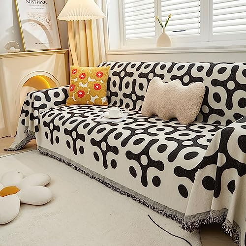 Homxi Couch Überzug Dreisitzer,180x360CM,Couch Überzug Geometrisch Muster Sofa Überzug Chenille Sofa Handtuch Schwarz Weiß Sofahusse Universal