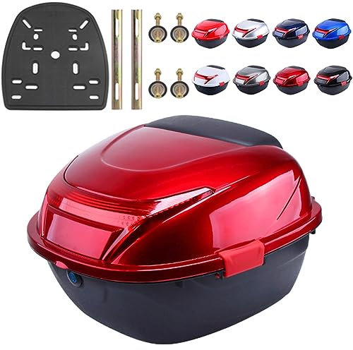 NUACOS Topcase für Roller Heckbox Universelle Motorrad Top Case Hinterhelm Aufbewahrungskoffer 28L AbschließBar Motorradkoffer mit RüCkenlehne und Platte für Moped Mofa,Red a,41.5 * 37 * 27.5cm