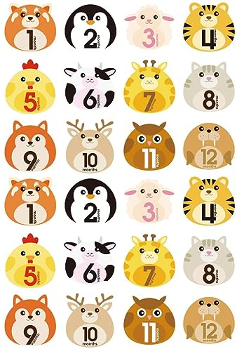Toyvian 24blätter Monate Tierdesign Aufkleber Für Selbstklebende -sticker Dokumentation Ersten Lebensjahres Teiliges Für Unvergessliche Erinnerungen