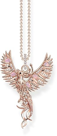 THOMAS SABO Kette mit Phönix Anhänger klein und Steinen rosévergoldet 750 Roségold Vergoldung, Kaltemail, 925 Sterlingsilber