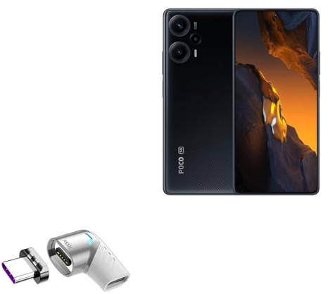 BoxWave Adapter Compatible with Xiaomi Poco F5 - MagnetoSnap PD Angle Adapter, Magnetic Charging Connector Device Saver - Metallic Silver