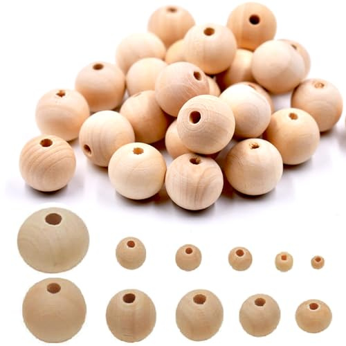 Febsow Natur Holzkugeln zum Auffädeln 60 Stück, 25mm Holzperlen Natur für Makramee, Holzkugeln mit Loch, Holzperlen Rund für DIY Bastelarbeiten Dekorationen, Schmuck Armband Halskette, Glückswürmchen
